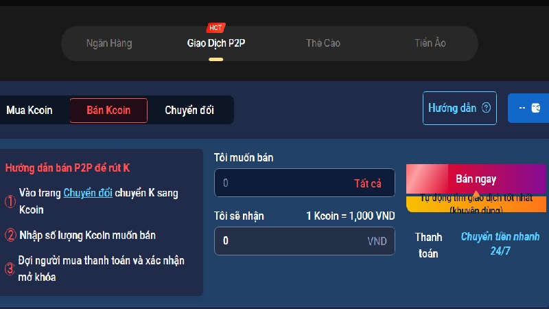 Rút tiền Vibet P2P dễ dàng