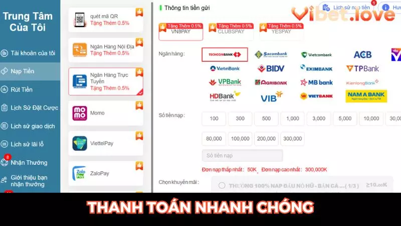 Khách hàng Bạch Kim thanh toán siêu tốc